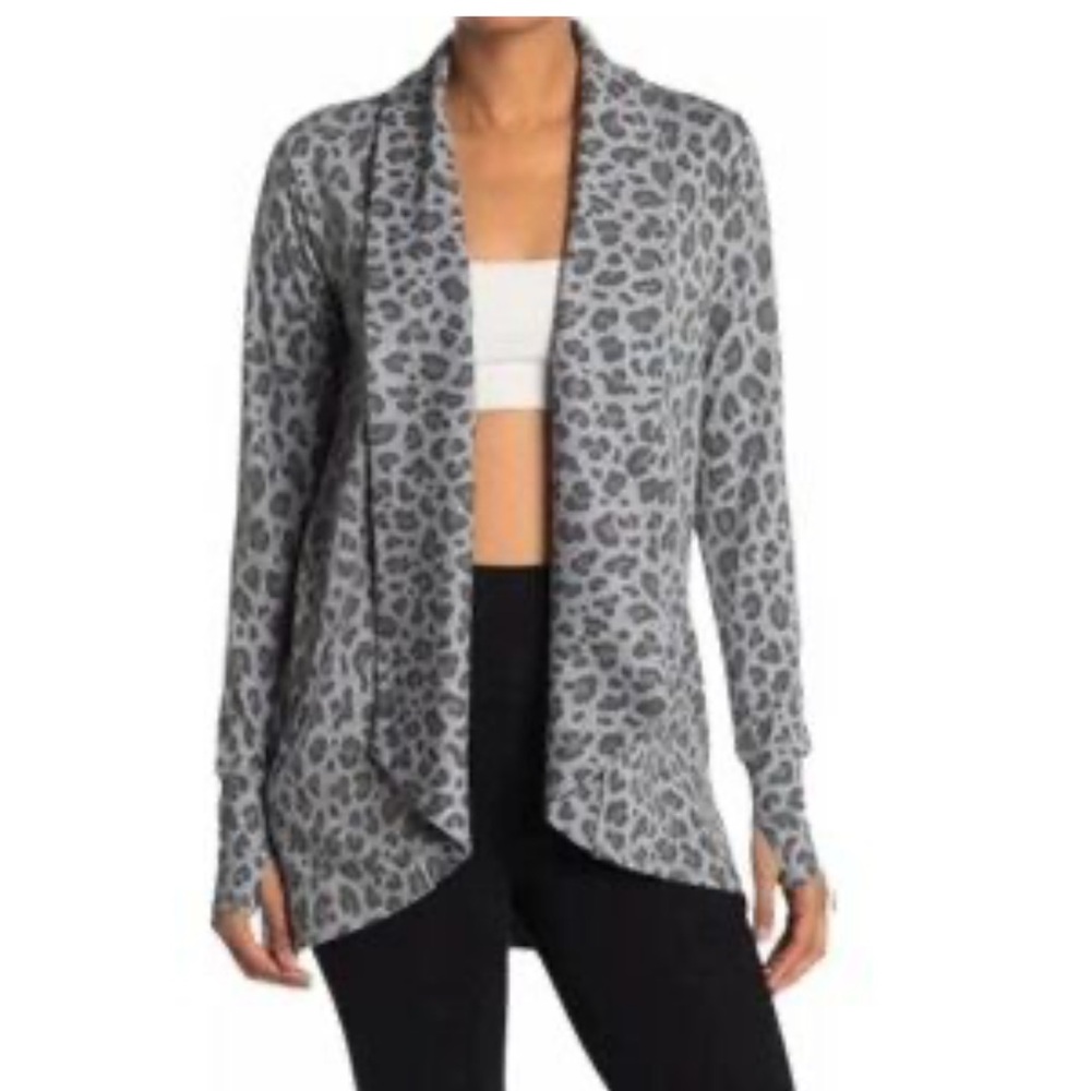 90 Degree By Reflex Gray Animal Print‎ Cardigan medium